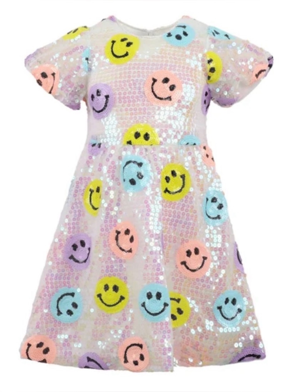 Lola + The boys Sequin Smiley Face Party Dress - Pastel Multicolor NWOT